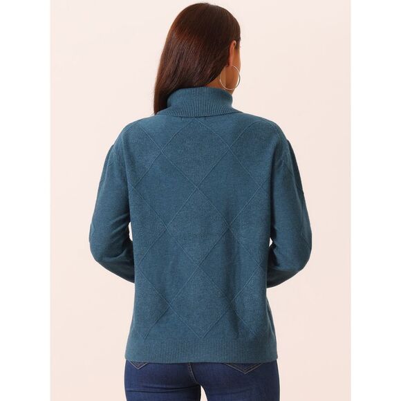 Turtleneck Long Sleeve Knitted Pullover Fall Winter Basic Jumper Top Deep Blue - Picture 4 of 5